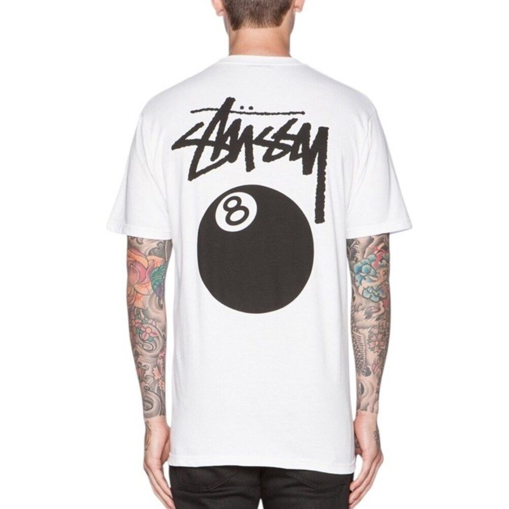STUSSY 8 Ball Vintage 90s Y2K White Double Sided T Shirt Men’s Size Small